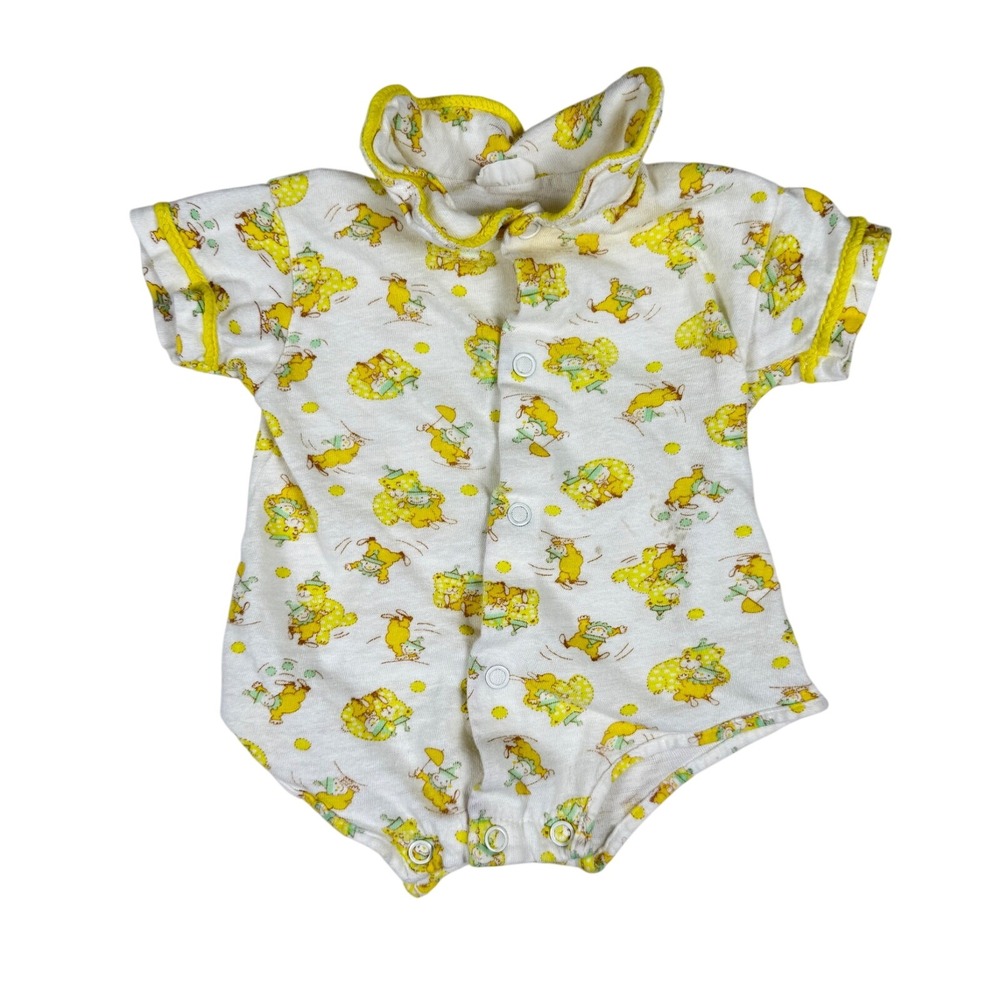 Vintage Carter's Romper Infant Newborn 0-3M 100% Cotton White Yellow Clown Print